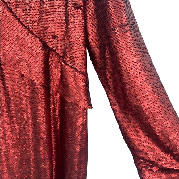 Glamorous Curve Sequin Shift Dress 16 Long Sleeve Ruffle Plus Size Red NWT $179 - Picture 4 of 11